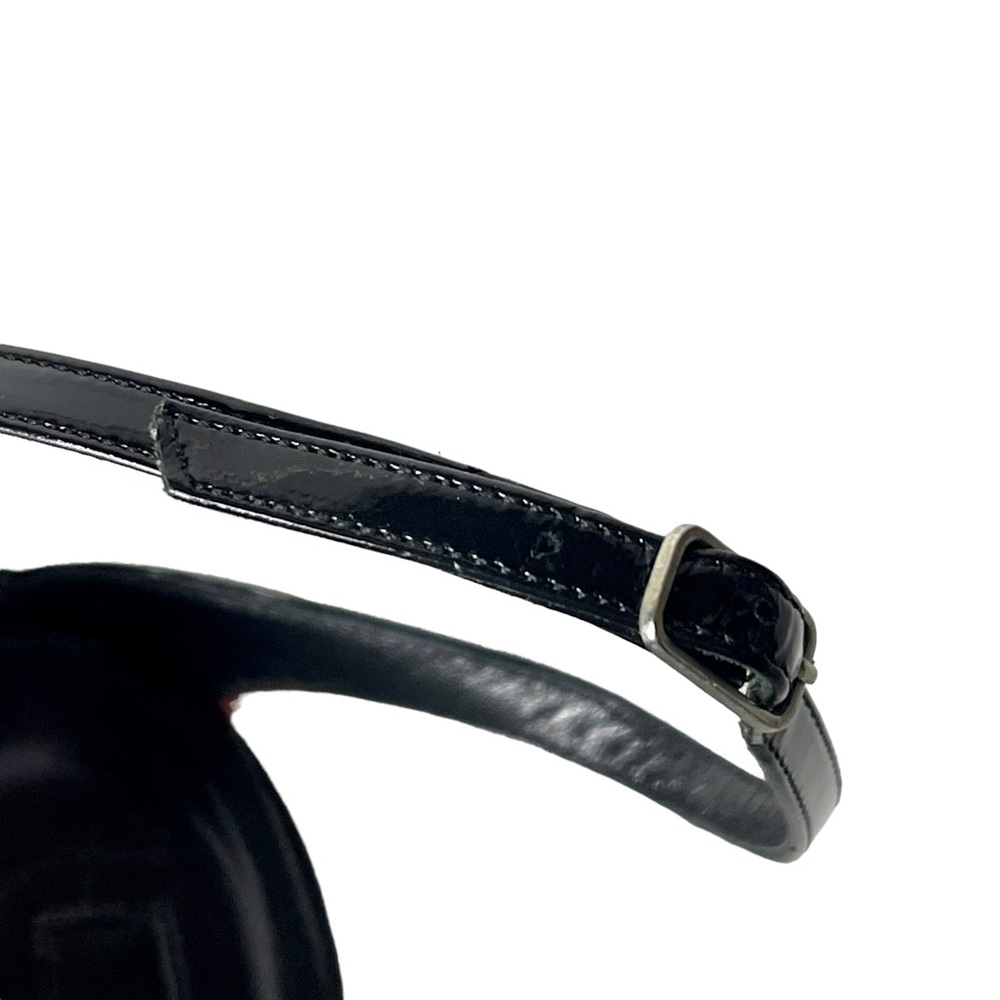 SERGIO ROSSI VERNICE PATENT LEATHER BLACK OBLIQUE TOE ANKLE STRAP WEDGE HEELS - Picture 10 of 13